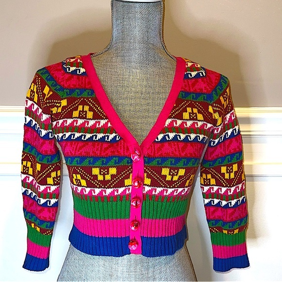 Betsy Johnson Vintage Punk Label Reissue 2000s Aztec Geometric Cardigan Size S - Picture 1 of 6